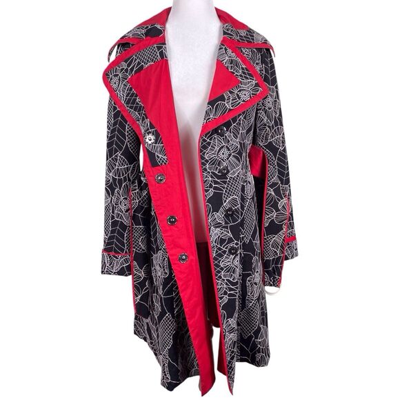 AN REN Wearable Art Floral Long Coat Black Red Size Medium Statement Jacket - Picture 11 of 16